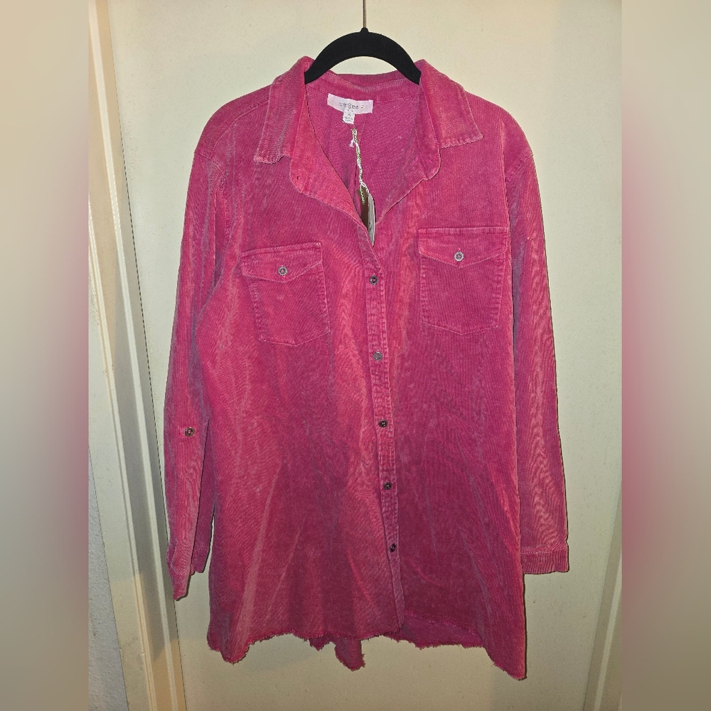 NWT Umgee Dress Women Pink Corduroy Cotton Blend Long Sleeve Western Style